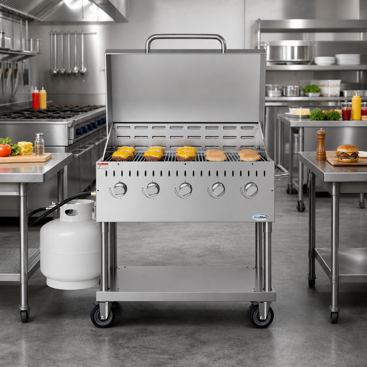 Product image #2 for KoolMore 36-Inch 5-Burner Mobile Outdoor Propane Gas Grill with Roll Dome Cover