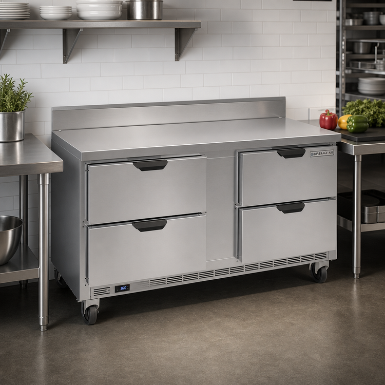 Product image #2 for Beverage-Air 60-Inch Two-Section Worktop Refrigerator with 4 Drawers
