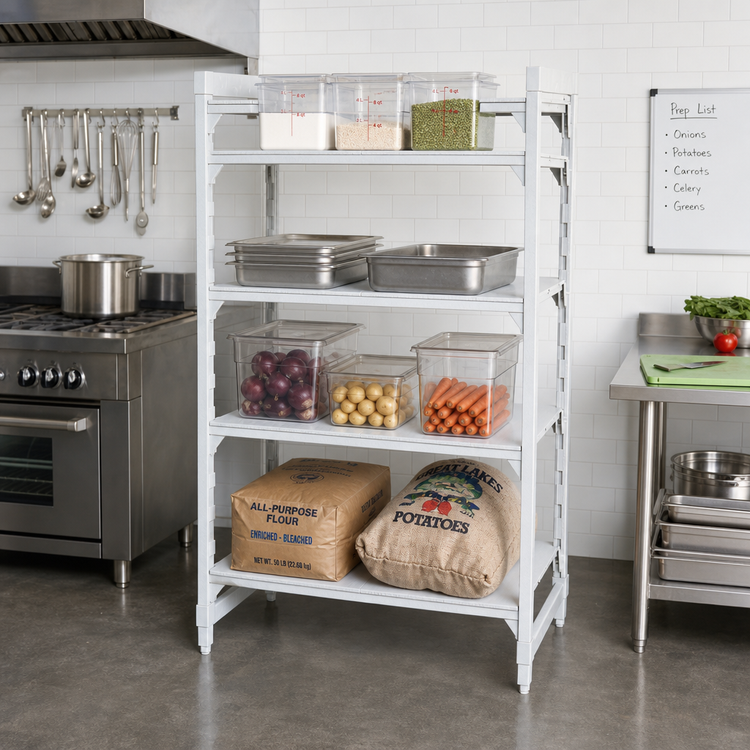 Product image #3 for Cambro Camshelving Premium 4-Shelf Solid Stationary Polymer Shelving Starter Unit, 18 x 60 x 64 Inches, Speckled Gray
