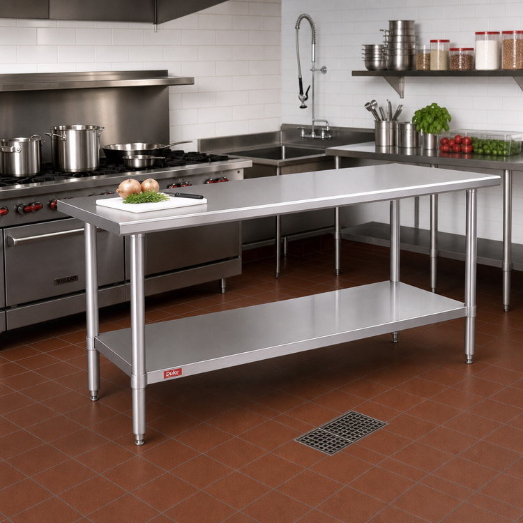 Product image #2 for Duke 84-Inch Stainless Steel Work Table with Undershelf, 24-Inch Deep, Flat Top, 36-Inch High