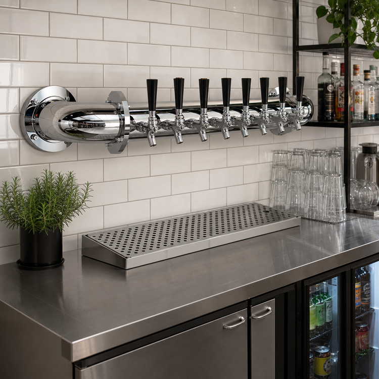 Product image #2 for Glastender Pipe Wall Draft Dispensing Tower, Wall-Mount, 8 Faucets, Glycol-Cooled, Mirror Finish