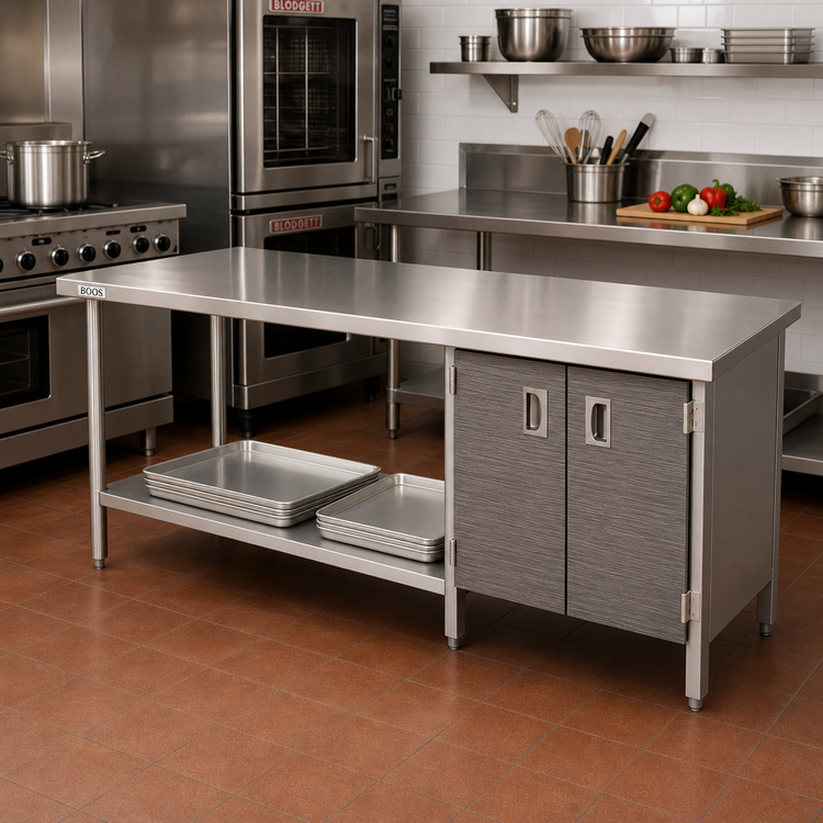 Product image #2 for John Boos 60" x 24" Enclosed Stainless Steel Work Table with Hinged Door Cabinet Base and Undershelf