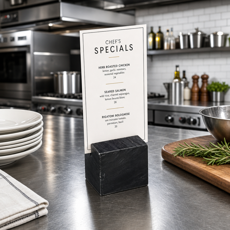 Product image #2 for American Metalcraft Black Marble Square Menu Card Holder, 1-1/4 Inch