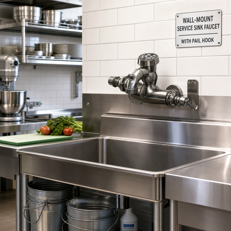 Product image #2 for Wall-Mount Service Sink Mixing Faucet with Adjustable Centers, Vacuum Breaker, and Pail Hook