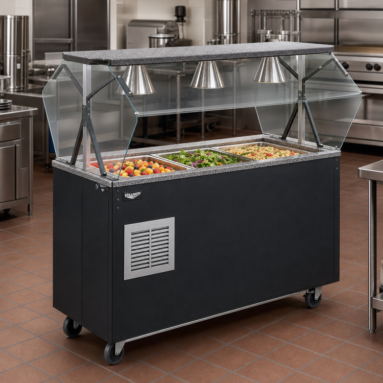 Product image #2 for Vollrath 2-Series Affordable Portable Refrigerated Cafeteria Unit with Granite Wrapper, Breath Guard, 3-Pan, Mobile