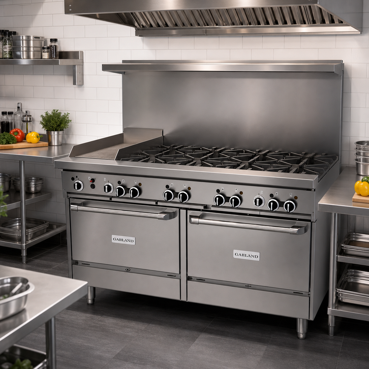 Product image #2 for Garland GF Starfire Pro 60-Inch Gas Restaurant Range with 8 Open Burners, 12-Inch Thermostatic Griddle, and 2 Standard Ovens