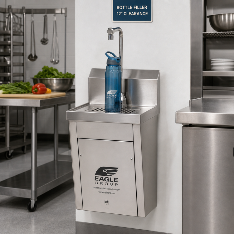 Product image #2 for Eagle Group Wall-Mounted Hands-Free Bottle Filler Station with Single Electronic-Eye Faucet, 12-Inch Clearance