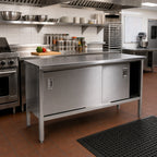 Thumbnail image #2 for John Boos EBSS4-24132 Enclosed Stainless Steel Work Table with Sliding Doors, 132 x 24 in, 14-Gauge 300 Series Flat Top