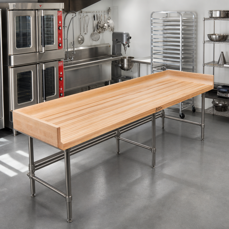 Product image #2 for John Boos 96 Inch x 30 Inch Edge Grain Maple Bakers' Work Table Top with 4 Inch Backsplash