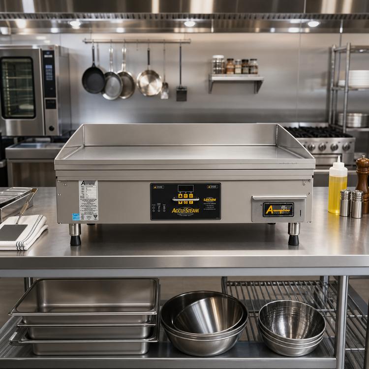 Product image #2 for AccuSteam 48-Inch x 24-Inch Electric Steam-Heated Countertop Griddle with Digital Controls, 480V 3-Phase