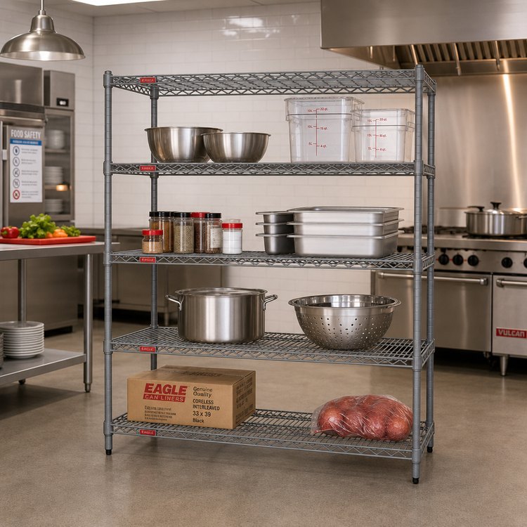 Product image #2 for Eagle Group Valu-Master 4-Tier Starter Wire Shelving Unit, 72 x 24 x 63 Inches, Pewter Gray Epoxy Finish