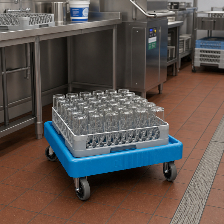 Product image #3 for OptiClean Single-Stack Glass Rack Dolly, No Handle, Blue Polypropylene, 350 lb Capacity
