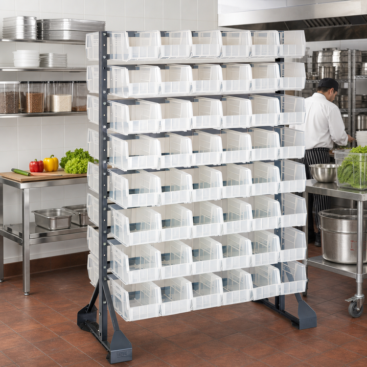 Product image #2 for Quantum Double-Sided Rail Rack with 16 Rails and 96 Clear Bins