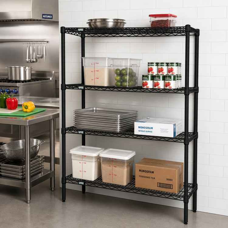 Product image #2 for Quantum 4-Shelf Black Epoxy Wire Shelving Starter Kit, 54" W x 14" D x 54" H