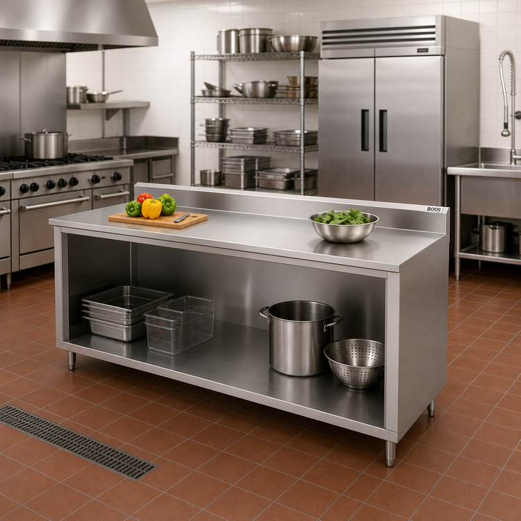Product image #2 for John Boos Open Front Stainless Steel Cabinet Base Work Table with 5-Inch Backsplash, 84 x 30 Inches