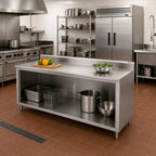 Thumbnail image #2 for John Boos 4CO6R5-3084 Open-Front Stainless Steel Cabinet Base Work Table, 84 x 30 in, 16-Gauge 300 Series Top, 5-Inch Backsplash