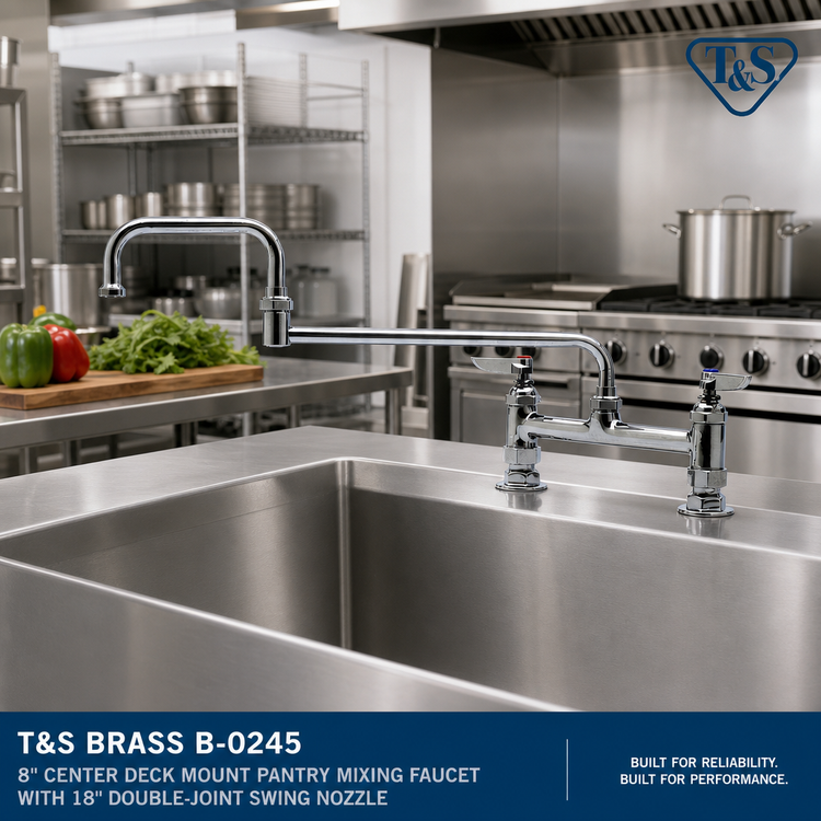 Product image #2 for T&S Brass B-0245 8-Inch Center Deck Mount Swivel Pantry Mixing Faucet with 18-Inch Double-Joint Swing Nozzle