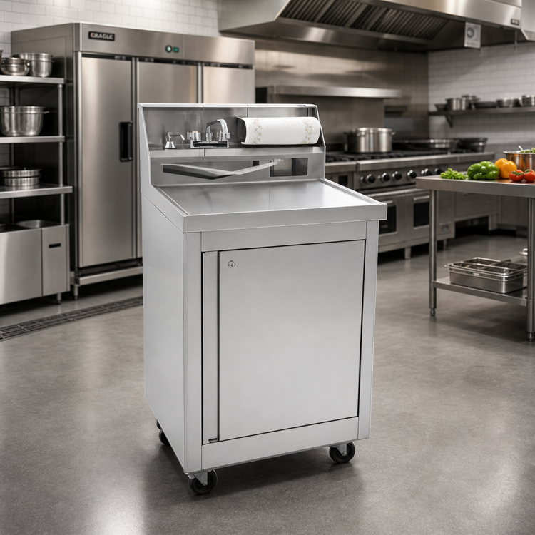 Product image #2 for Eagle Group Portable Self-Contained Stainless Steel Hand Wash Sink Station with Fresh and Waste Water Tanks and Casters