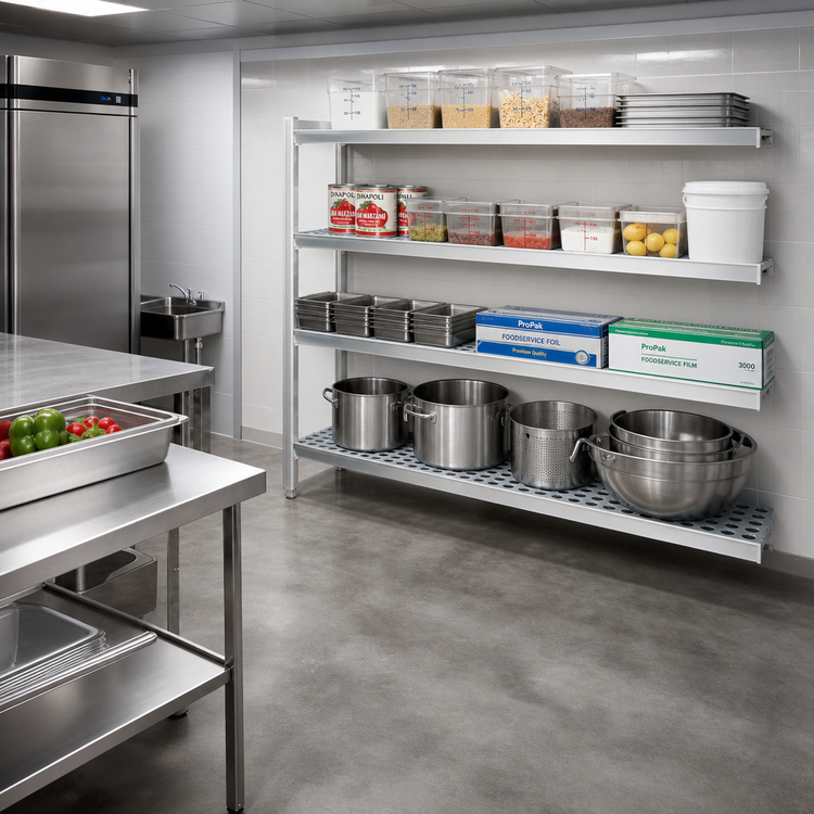 Product image #2 for Fermostock 4-Tier Perforated Polymer Shelving Unit Expansion Kit, 68"W x 14"D x 66"H, 1 Upright