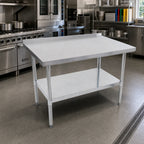 Thumbnail image #2 for John Boos Stallion UFBLG6030 Economy Stainless Steel Work Table, 60 x 30 Inches, 18-Gauge Top, Rear Riser and Adjustable Undershelf