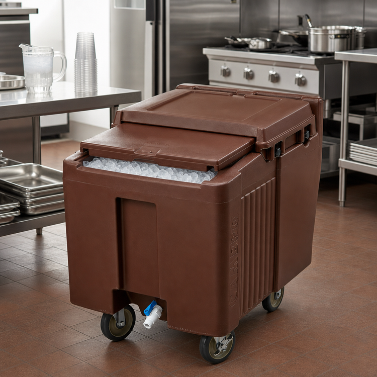 Product image #3 for Cambro SlidingLid™ Mobile Ice Caddy, 125 lb Capacity, Sliding Lid, Dark Brown