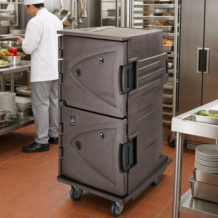 Product image #3 for Cambro Camtherm® Tall Profile Hot/Cold Cart with Double Doors, Granite Sand