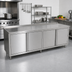 Thumbnail image #2 for John Boos Enclosed Work Table with Cabinet Base, 132-Inch x 30-Inch, 14-Gauge 300-Series Stainless Steel Top, 1-1/2-Inch Rear Riser