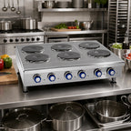 Thumbnail image #2 for Imperial (Middleby) IHPA-6-36-E 36-Inch Electric Countertop Hot Plate, 6 Round Plate Elements, Solid Top, Infinite Controls, Stainless Steel