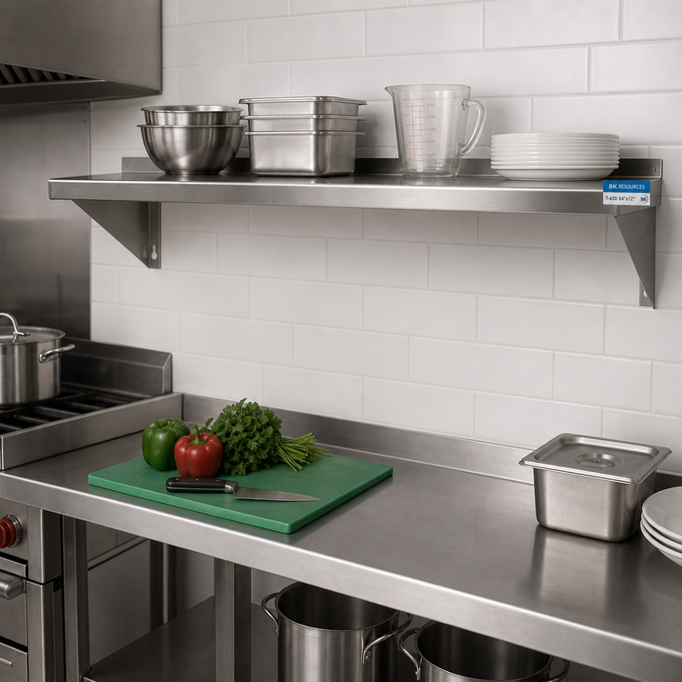Product image #2 for BK Resources T-430 Economy 84-Inch x 12-Inch Wall-Mounted Stainless Steel Shelf