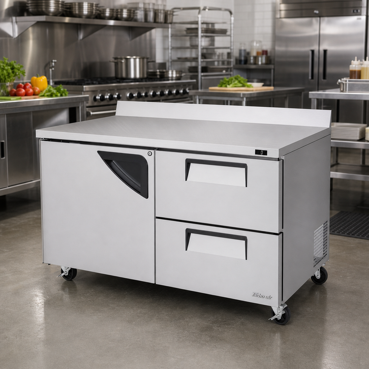 Product image #2 for Turbo Air Super Deluxe Two-Section 60-1/4-Inch Stainless Steel Worktop Freezer with Left-Hinged Door and 2 Drawers