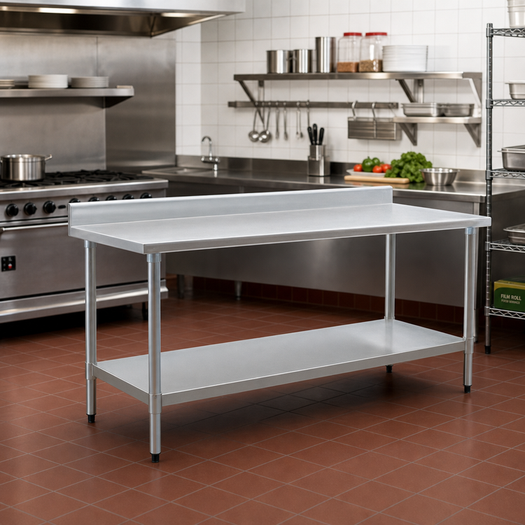 Product image #2 for Eagle Budget Series 60-Inch W x 24-Inch D Stainless Steel Work Table with 4-1/2-Inch Backsplash and Undershelf