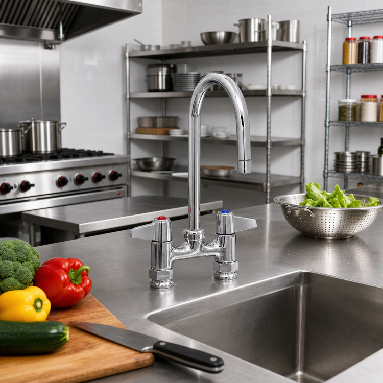 Product image #2 for equip 4-Inch Adjustable Center Deck Mount Mixing Faucet with 5-9/16-Inch Swivel Gooseneck Spout