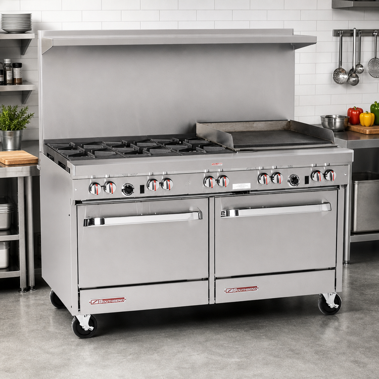Product image #2 for Southbend S-Series 60-Inch Gas Restaurant Range with 6 Open Burners, 24-Inch Raised Griddle/Broiler, Standard Oven and Cabinet Base