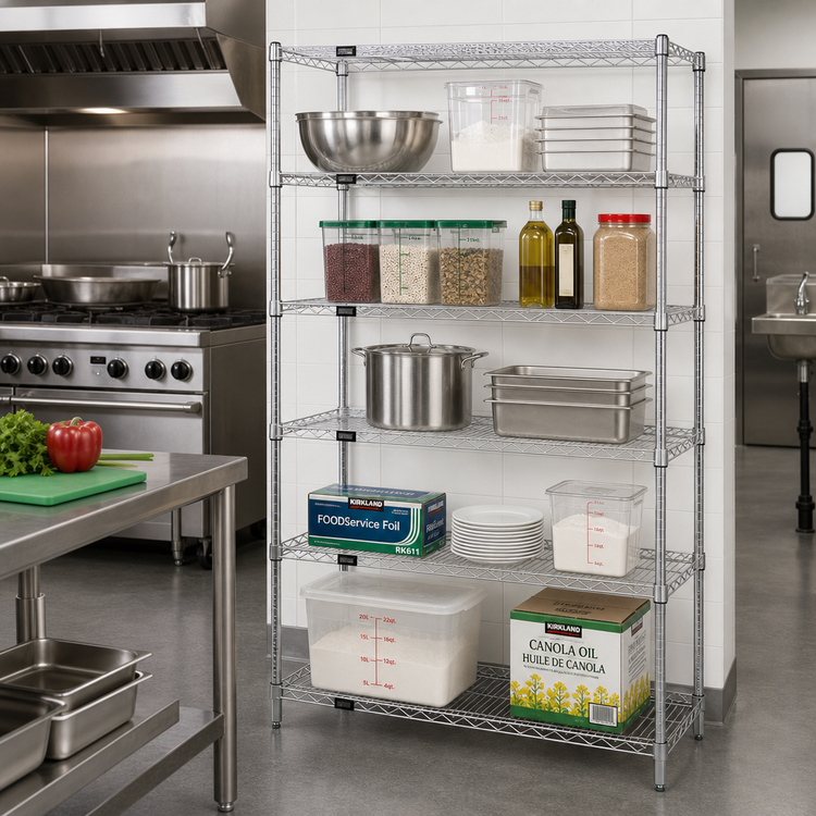 Product image #2 for Quantum 5-Shelf Stationary Wire Shelving Starter Kit, 36 x 12 x 86 Inches, Chrome Plated