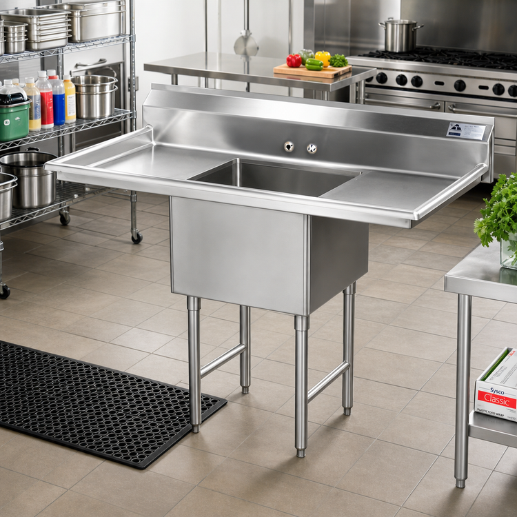Product image #2 for Advance Tabco 1-Compartment Fabricated Stainless Steel Sink with Left & Right Drainboards, 84-Inch Overall