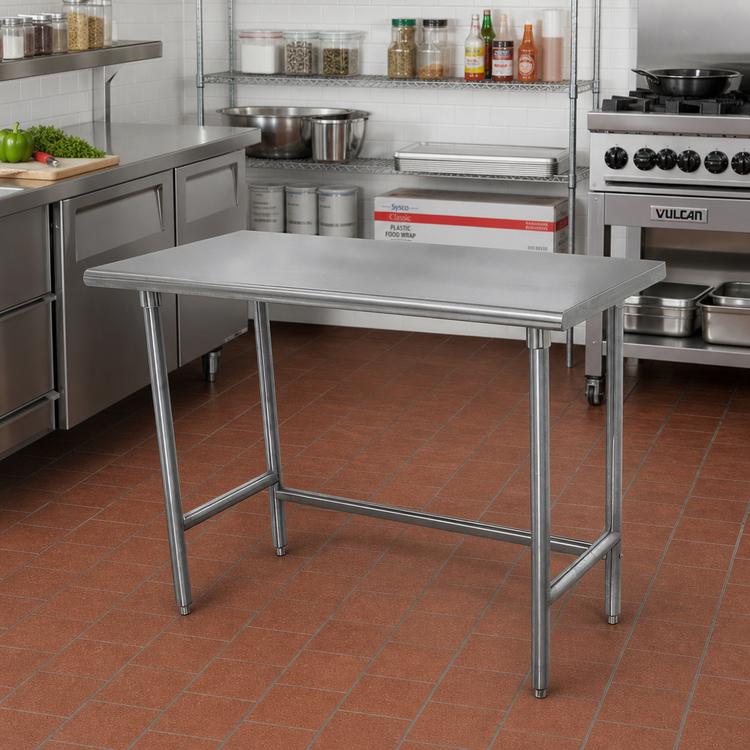 Product image #2 for Advance Tabco 30" x 24" 16-Gauge 430 Stainless Steel Flat Top Work Table with Galvanized Open Base