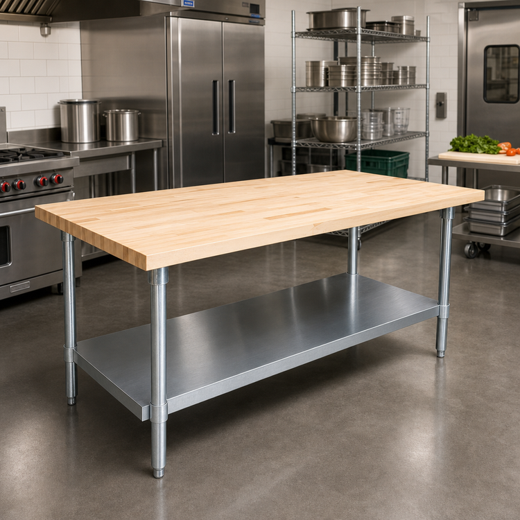 Product image #2 for BK Resources 72 Inch x 30 Inch Hard Maple Flat Top Work Table with Galvanized Undershelf