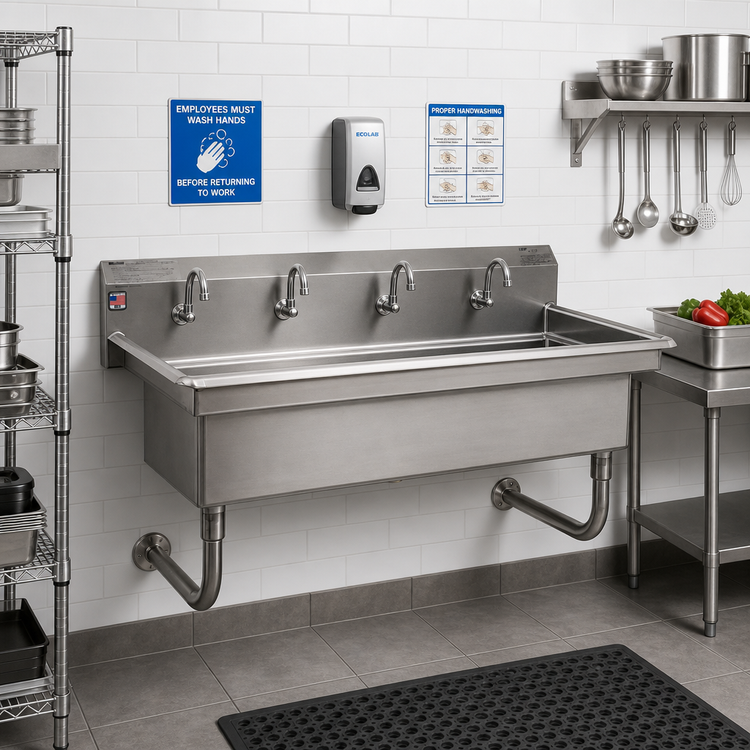 Product image #2 for Multi-Station Wall-Mounted Hand Wash Sink, 8-Inch Deep Bowl, 304 Stainless Steel