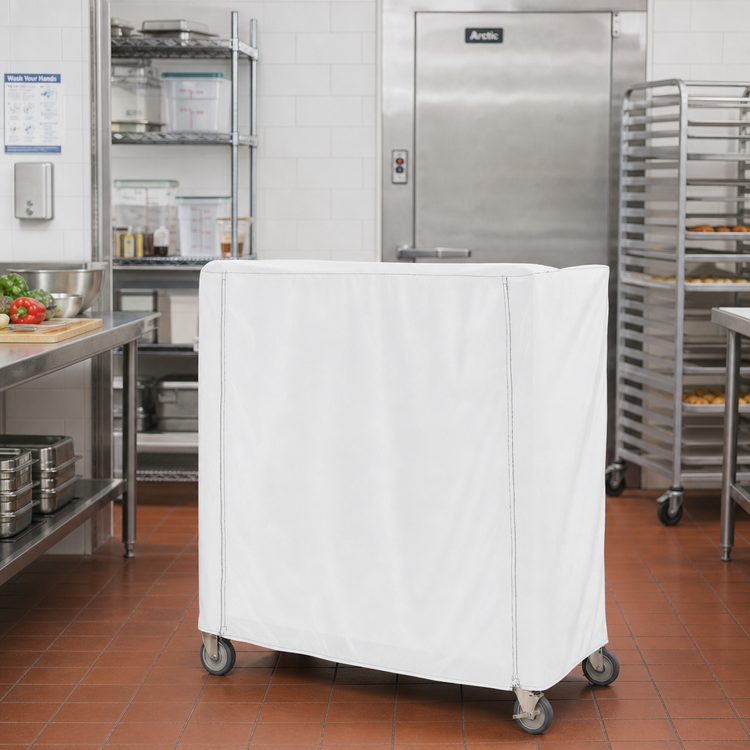 Product image #2 for Metro 60 x 18 x 62 Inch White Uncoated Knitted Polyester Cart Cover with Velcro Fastener