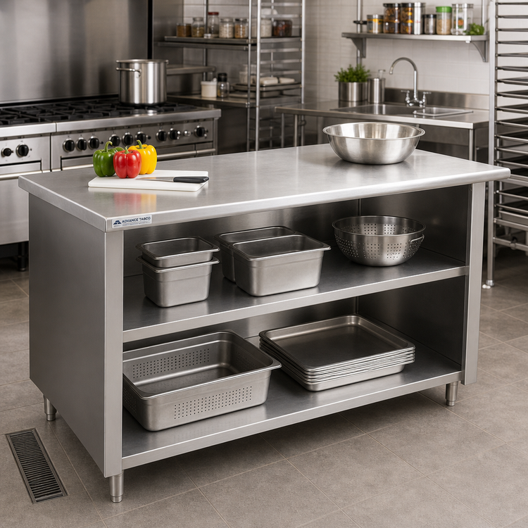 Product image #2 for Advance Tabco Special Value Series 72 Inch x 24 Inch Economy Open Base Work Table with Mid-Shelf, Flat Top