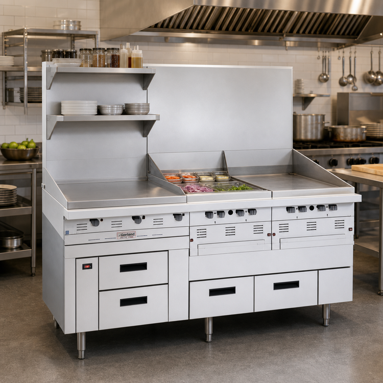 Product image #2 for Garland Arctic Fire Two-Section Refrigerated Base with 4 Self-Closing Drawers, 85 Inch Wide