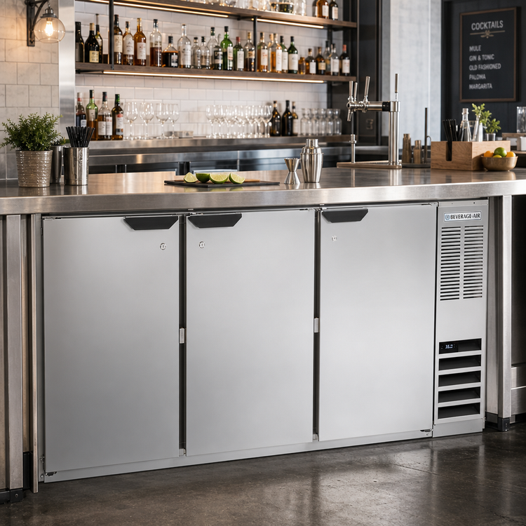 Product image #2 for Beverage-Air 72-Inch Three-Section Pass-Thru Back Bar Refrigerator with Solid Doors