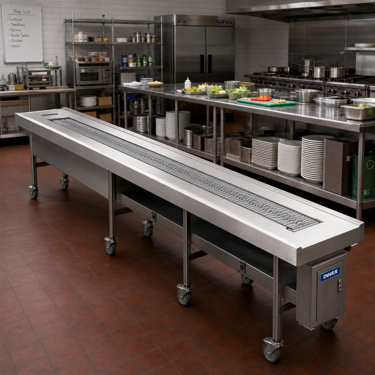 Product image #2 for Dinex DXIESSB14 14 ft. Lexan Slat Belt Motorized Tray Make-Up Conveyor