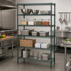 Thumbnail image #2 for Quantum WR74-2460P-5 Stationary Green Epoxy Wire Shelving Starter Kit, 60"W x 24"D x 74"H, 5 Shelves