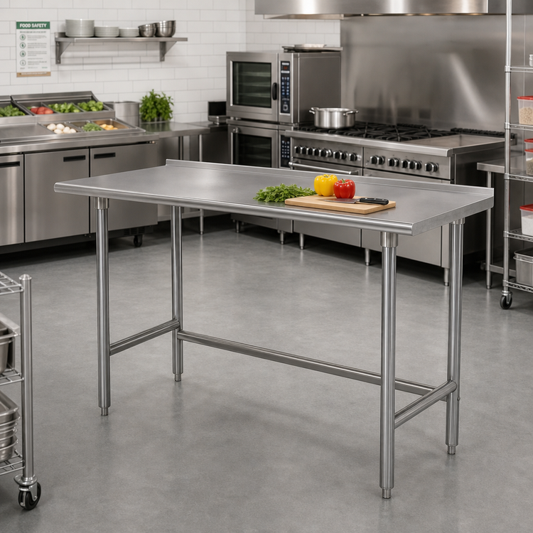 Product image #2 for Advance Tabco TFLG-3610 120-Inch x 36-Inch 14-Gauge 304 Stainless Steel Work Table with 1-1/2-Inch Rear Up-Turn and Galvanized Open Base