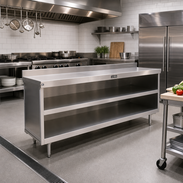 Product image #2 for La Rosa Refrigeration Open Cabinet Base Utility Stand, 96 Inches x 32 Inches, 304 Stainless Steel