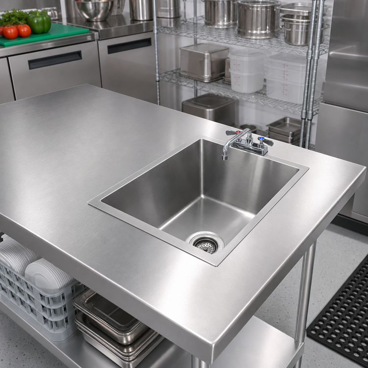 Product image #2 for Advance Tabco TA-11F Built-In Welded Single-Bowl Sink for Table Tops, 10 x 14 x 10 Inch Bowl, Faucet Included