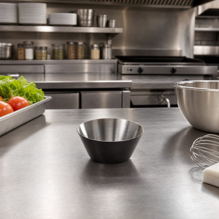 Product image #3 for American Metalcraft Black Round Satin Stainless Steel Sauce Cup, 1-1/2 oz.