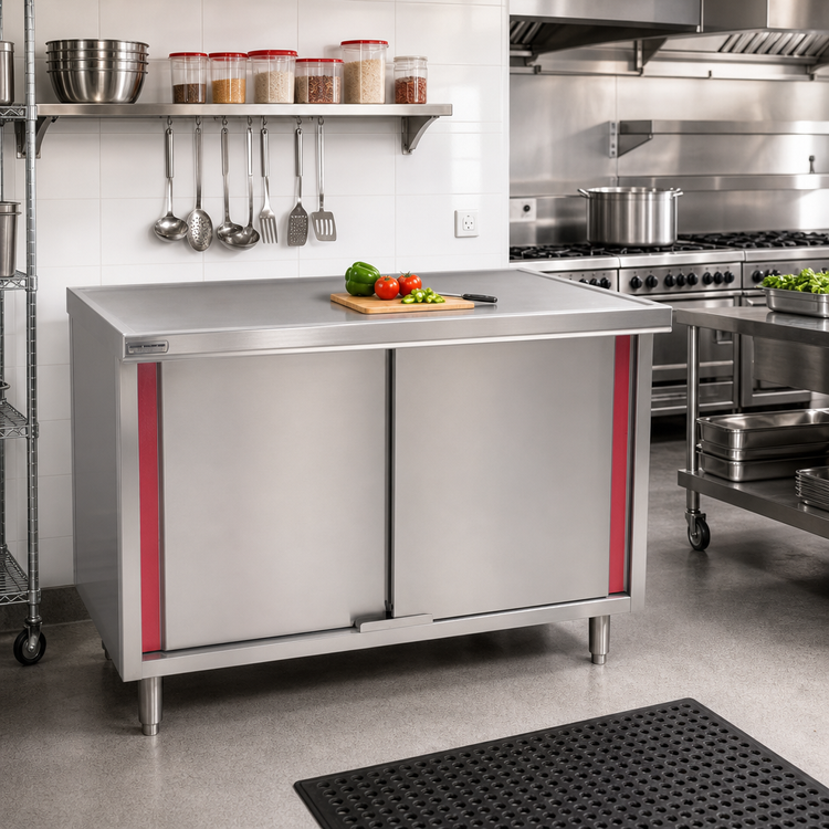 Product image #2 for Spec-Master CBH30120SEM Marine Series 120"W x 30"D Stainless Steel Enclosed Work Table with Hinged Doors