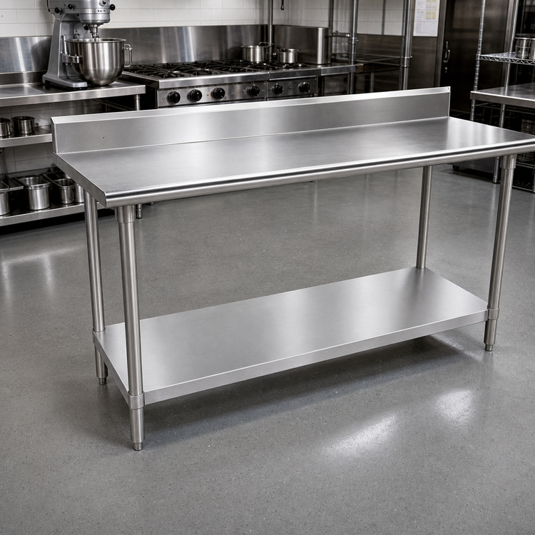 Product image #2 for Advance Tabco 72-Inch x 24-Inch Stainless Steel Work Table with 5-Inch Backsplash and Adjustable Undershelf